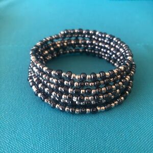 Vintage Silver and Black  Bead Wrap Bracelet